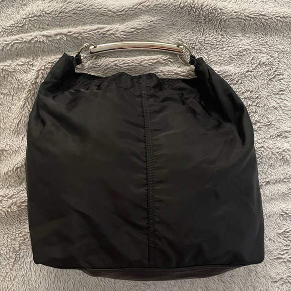 PRADA: Black, Tessuto Nylon & Leather Logo Hobo/Shoulder Bag (sv) - Picture 5 of 14